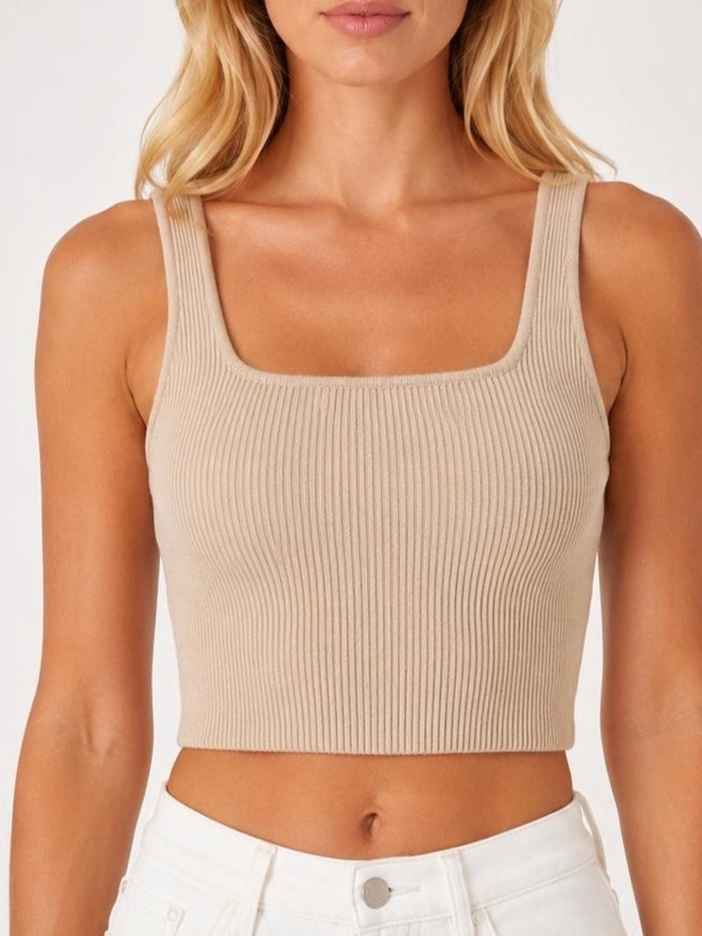 House of Harlow 1960 Cream Ribbed Scoop Crop Tank